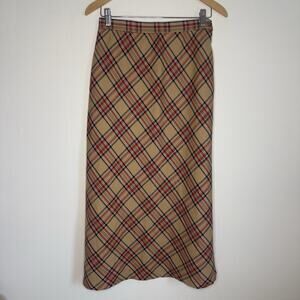 NWT Sag Harbor Plaid Bias Midi Skirt Camel Red Tartan Lined Vintage Y2K Size 8